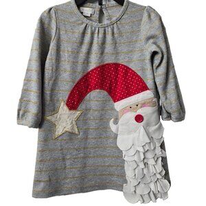 Mud Pie Christmas Santa Dress 3T Embroider 3D Applique Holiday Sparkle Gray Gold